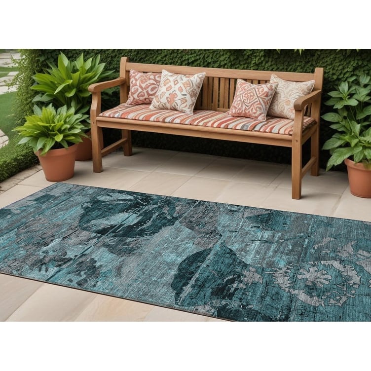 Alnave Artistic Abstract Weather Resistant Blended Style Runner Outdoor Rug