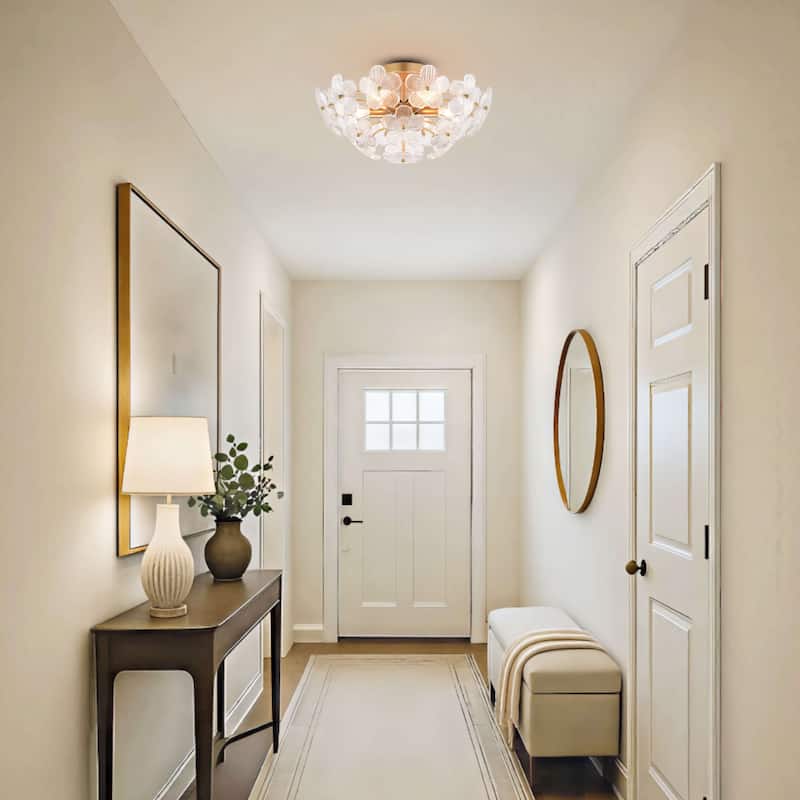 Rosa Modern 6-Light 17.7" Glam Clear Glass Flower Crystal Flush Mount