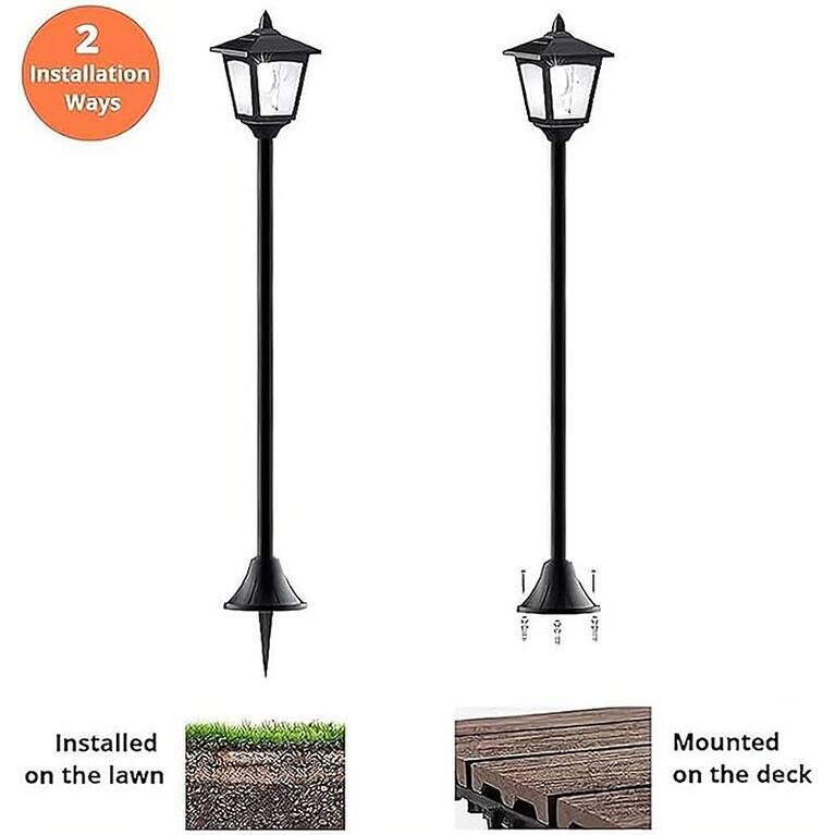 40" Solar Flickering Flame Post Lights Waterproof LED Outdoor Lanterns for Patio, Garden, Pathway - Black