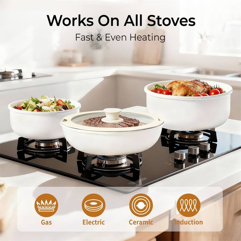 19 Pcs Nonstick Pots And Pans Set Cast Aluminum Cookware Set With Detachable Handles