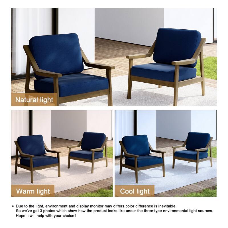 Set of 2 Outdoor Teak Wood Patio Chair with Cushion