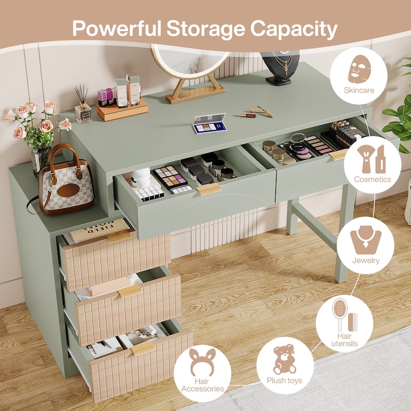 Modern Wood Makeup Vanity Desk Table with 5 Storage Drawers