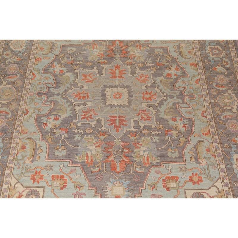 Vegetable Dye Oushak Turkish Large Area Rug Handmade Grey Wool Carpet - 10'2"x 13'9"
