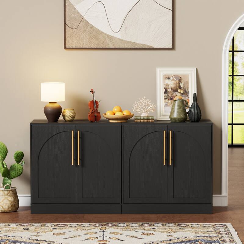 Arched Two-Door Cabinet Curio Display Cabinet with Gold Handles