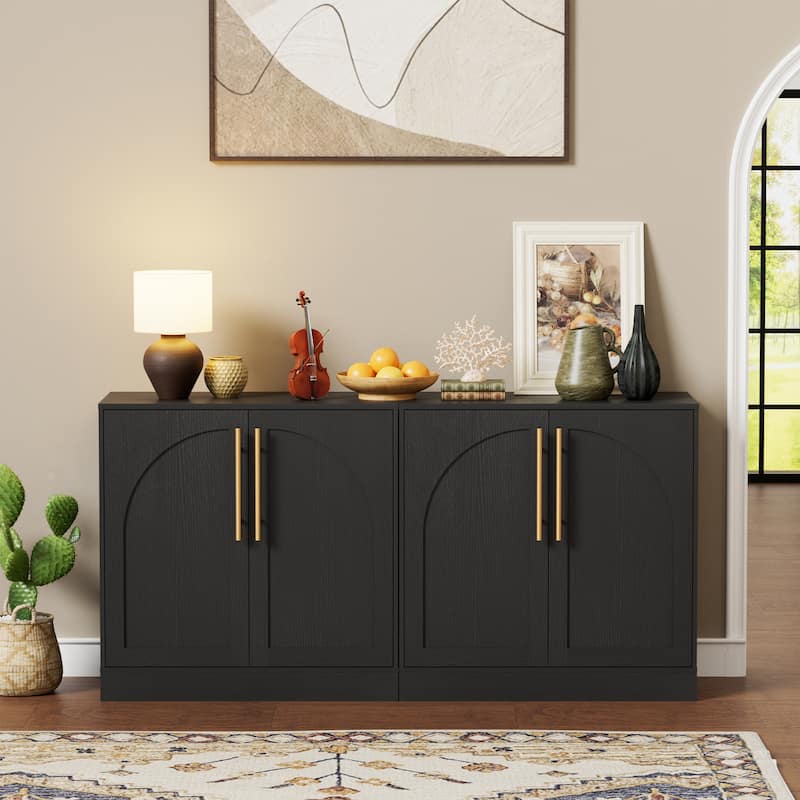 Set of 2 Arched Two-Door Cabinets Sideboard Buffet Set with Storage