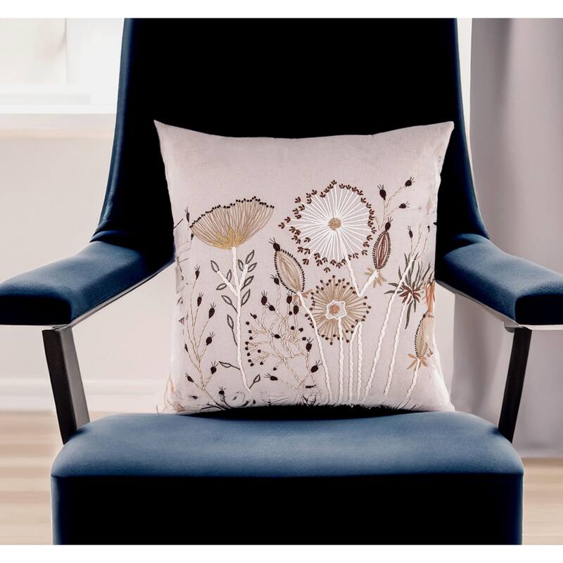 Summer Blossom Cotton Embroidered Decorative Throw Pillow