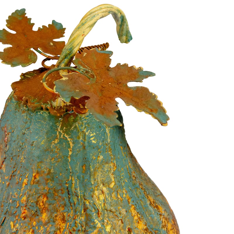 14" Orange and Gold Elongated Autumn Pumpkin Metal Tabletop Decoration