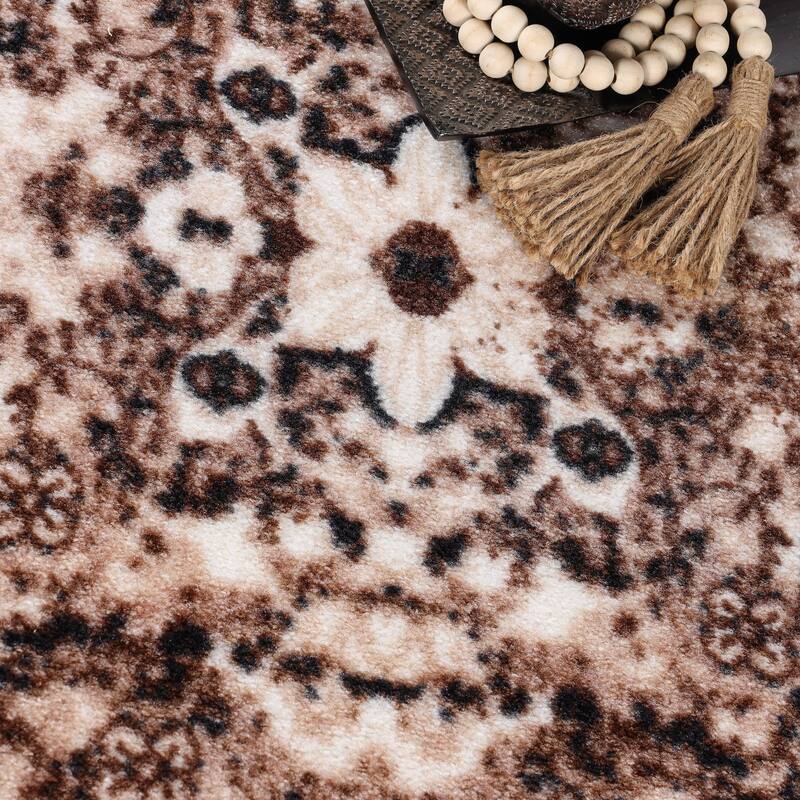 Superior Oswell Medallion Non-Slip Washable Indoor Runner or Area Rug