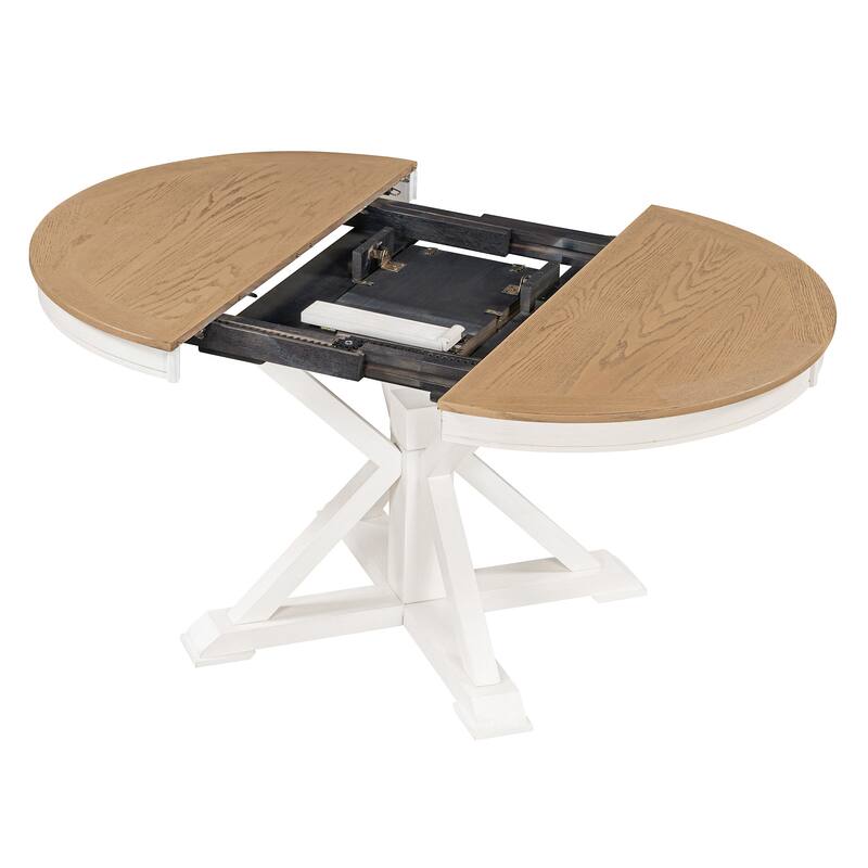 Functional Dining Table Set with Extendable Table and 4 Upholstered Chairs