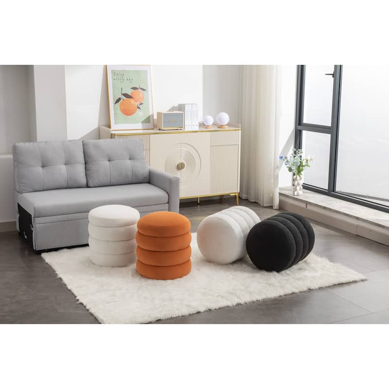 Soft Velvet Round Ottoman Footrest Stool,Pink