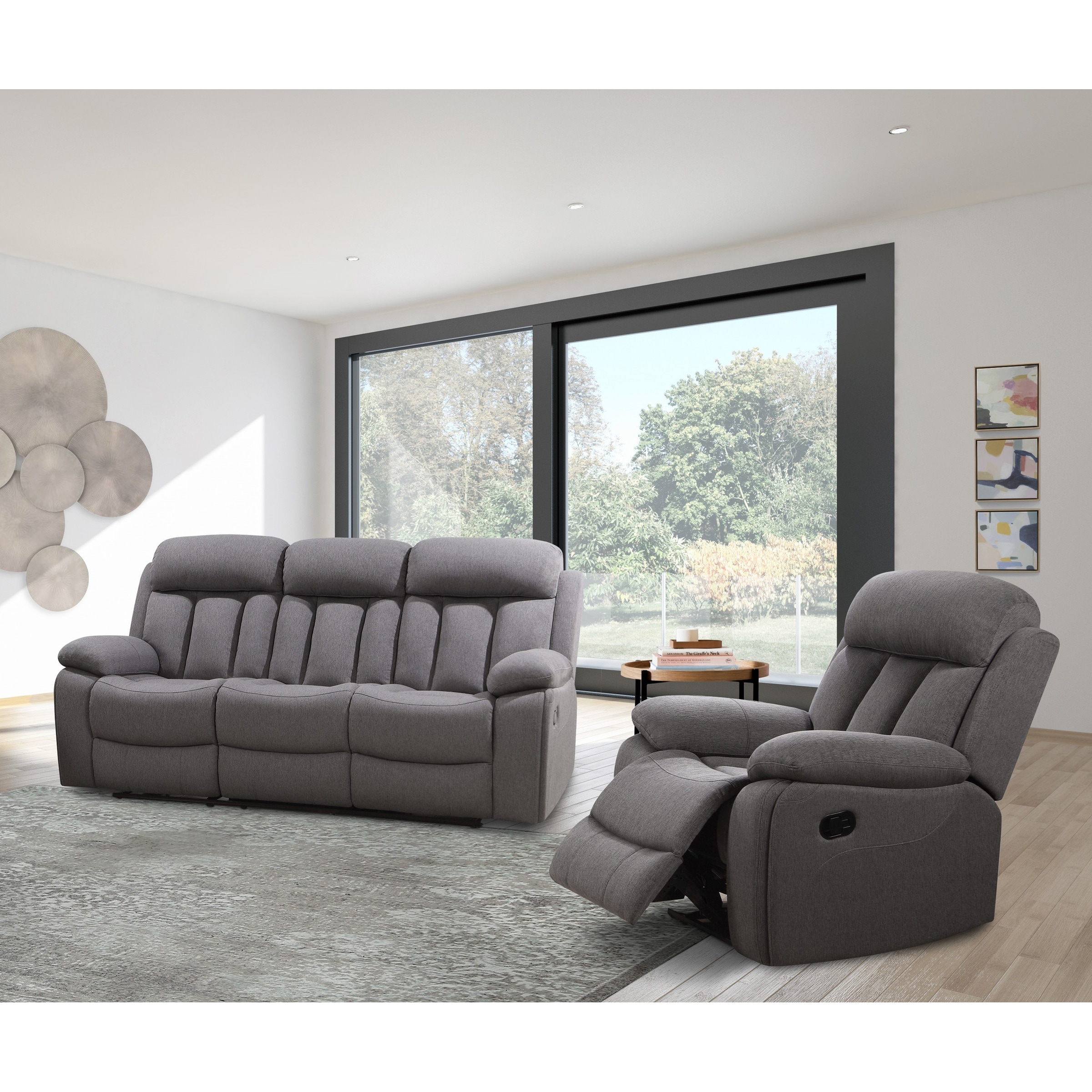 Abbyson Living Fletcher 2PC Fabric Reclining Sofa and Recliner