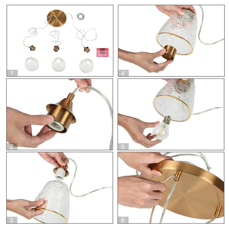 Modern 3-Light Gold Chandelier Glass Cone Pendant Lights for Kitchen Island