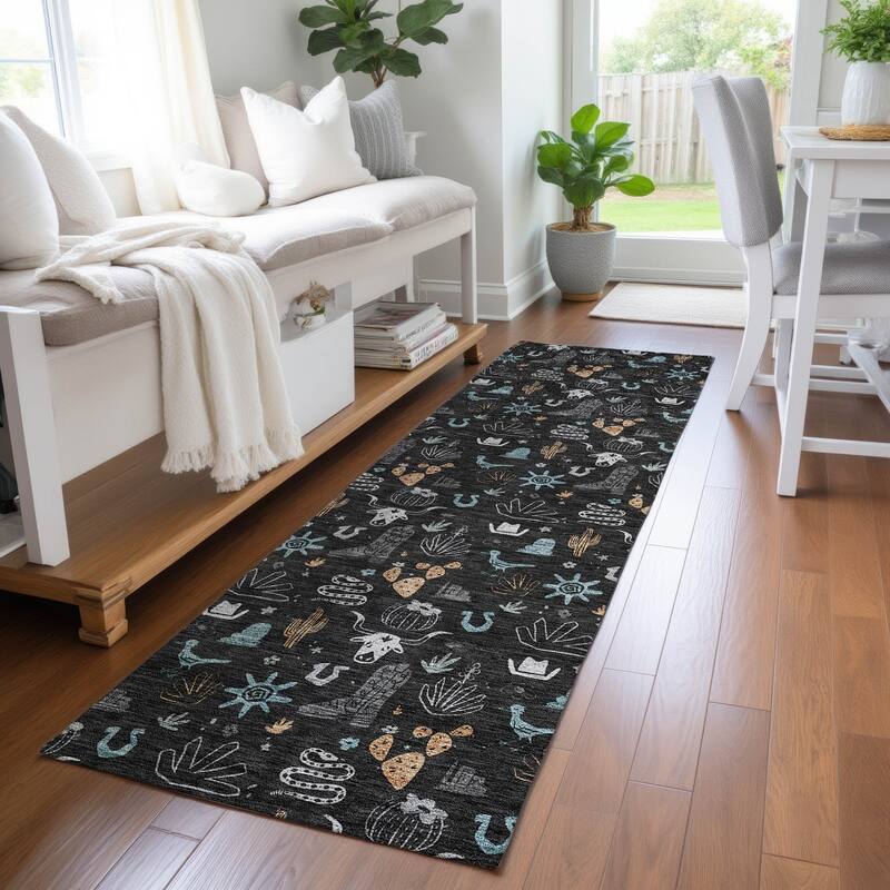 Machine Washable Indoor/ Outdoor Cowboy Ranch Chantille Rug