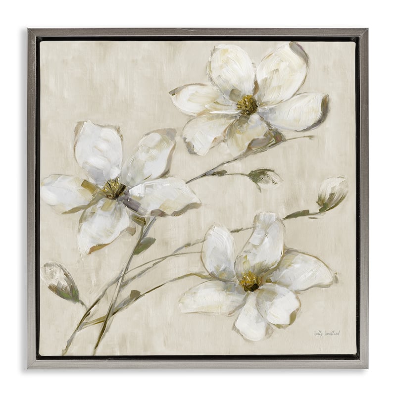 Stupell Neutral Tone Dogwood Flowers Framed Floater Canvas Wall Art Design By Sally Swatland - 25 x 25 - Grey