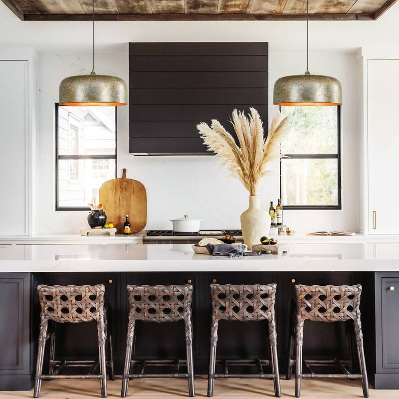 1-Light Industrial Antique Silver Drum Dome Kitchen Island Pendant Lights - 20.4 in. W x 10.6 in. H