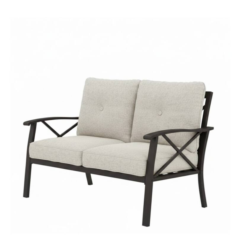 48" Metal Loveseat 2 Seats Couch Sofa, Khaki Frame with Beige Cushions