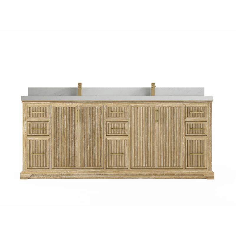 Willow Collections 84 in. W x 22 in. D Alys Solid Teak Wood Double Sink Bathroom Vanity with Quartz or Marble Countertop - 2"Carrara Quartz - Whitewashed
