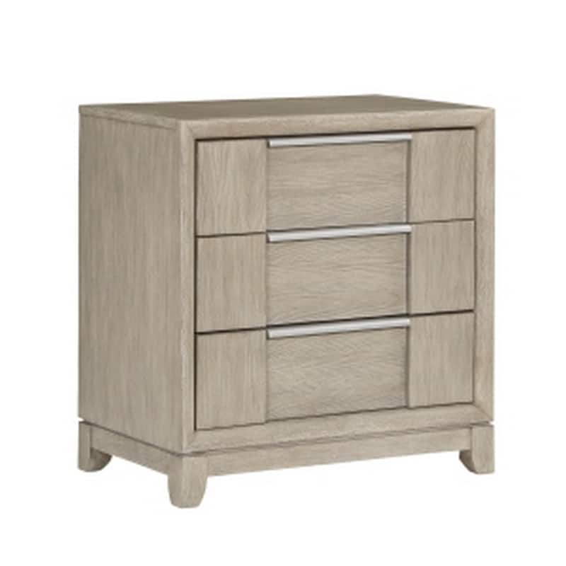Owen 29 Inch Nightstand, 3 Drawers, USB Charging Port, Light Beige Wood