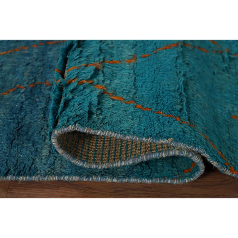 Blue Moroccan Oriental Area Rug Hand-Knotted Trellis Wool Carpet - 5'0" x 8'0"