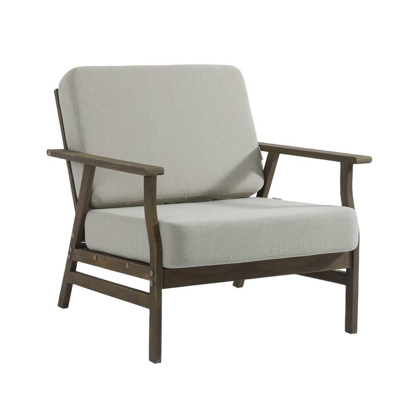3 Piece Wood Patio Armchair Outdoor Bistro Set with Side Table