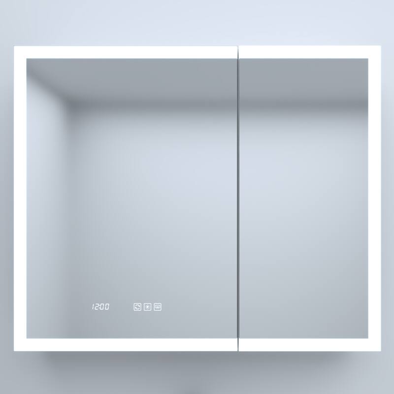 Rectangular Aluminum Recessed/Surface Mount Medicine Cabinet in Silver with Mirror LED and Clock