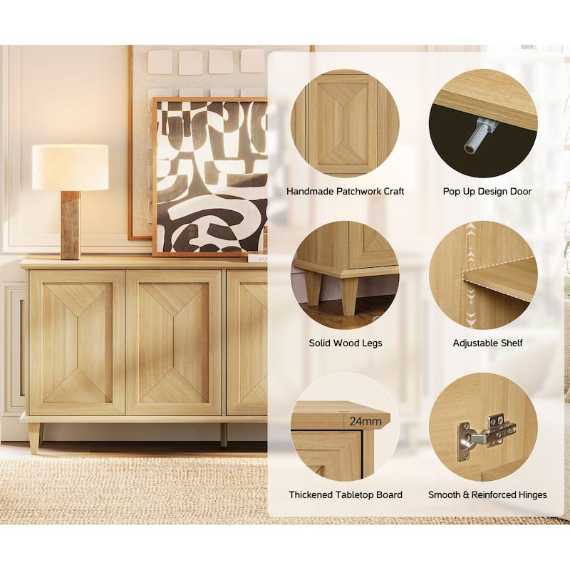 Large Buffet Cabinet with Handcrafted Pop-Up Doors for Dining Room