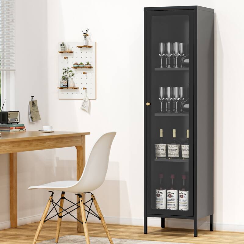 4/5-Tier Glass Curio Display Cabinet with Doors & Adjustable Storage Shelves