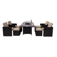 Outdoor Wicker Rectangle Table With 6 Chairs Patio Gas Fire Pit Set By Moda Furnishings Overstock 27218902