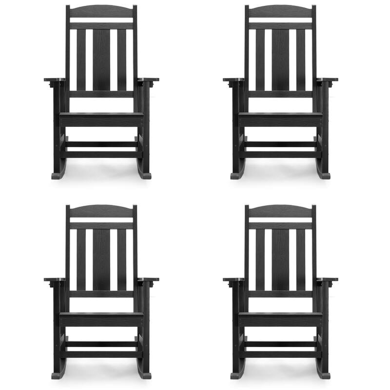 LUE BONA Plastic Outdoor Patio Adirondack Rocking Chairs For Porch Set of 4 - 34.6"D x 28"W x 43.7"H