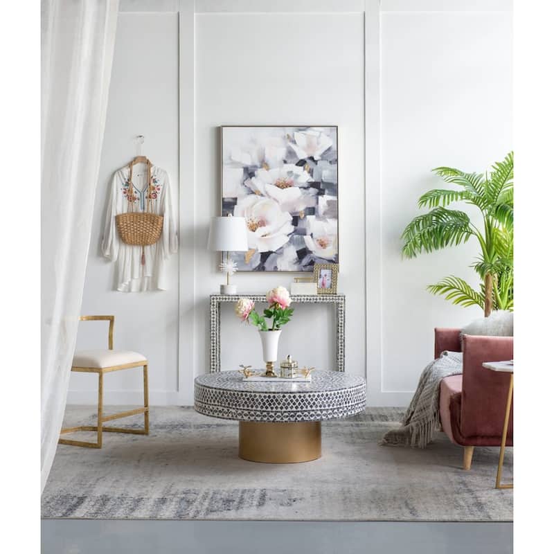 Janus Capiz Coffee Table with Pedestal Base - 35.25" - Gray, Beige, and Gold