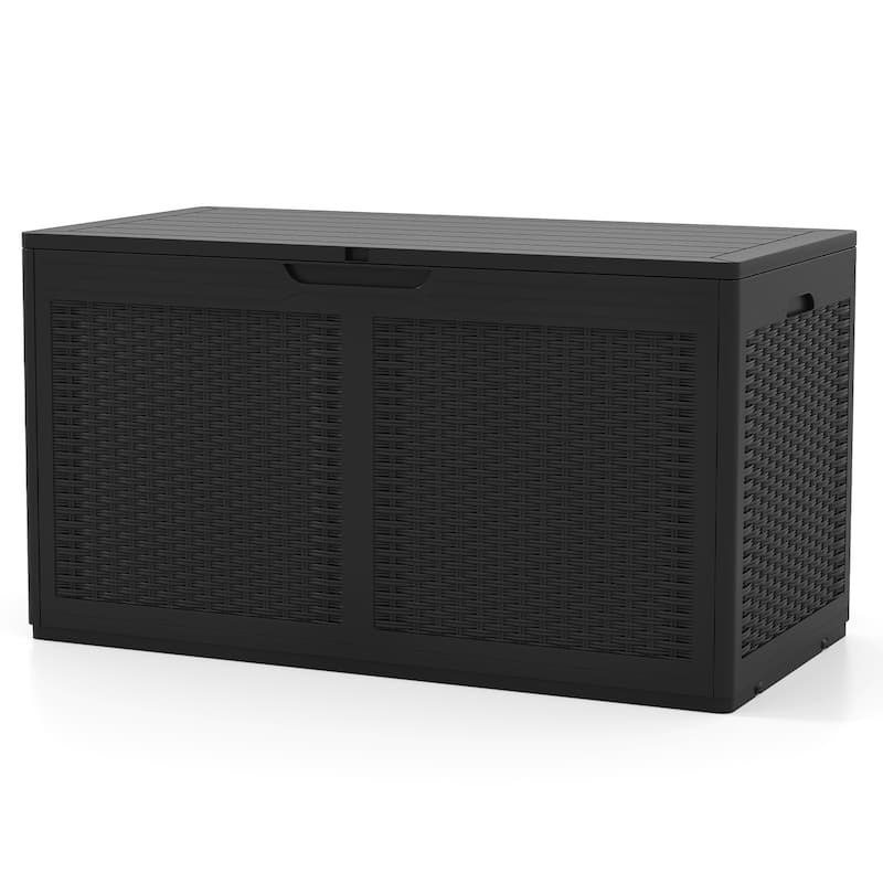 100 Gallon Outdoor Lockable Lid Deck Box with Wheels and Bench Seating for Patio Storage or Backyard Use