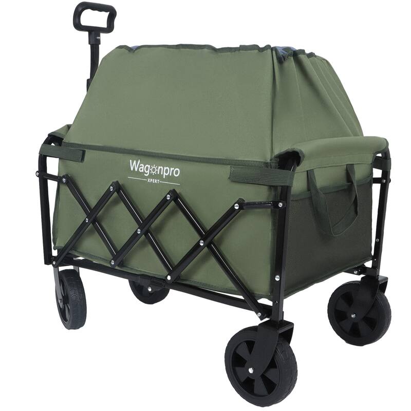 Expandable Dual-Layer Utility Wagon with 100% Extra Space - Grocery Cart for Camping, Shopping, Sports, Gardening, Fishing