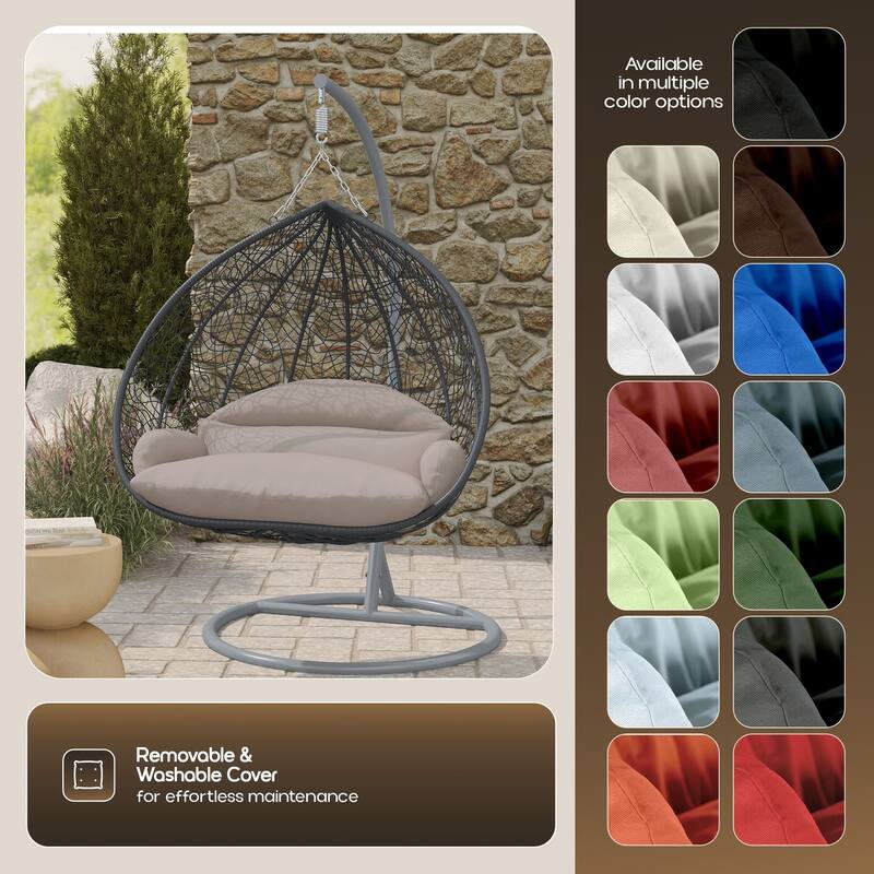 2-Person Egg Swing Chair in Grey Stainless Steel 2-Seater Porch Swing for Outdoor and Indoor - 77.95" Height