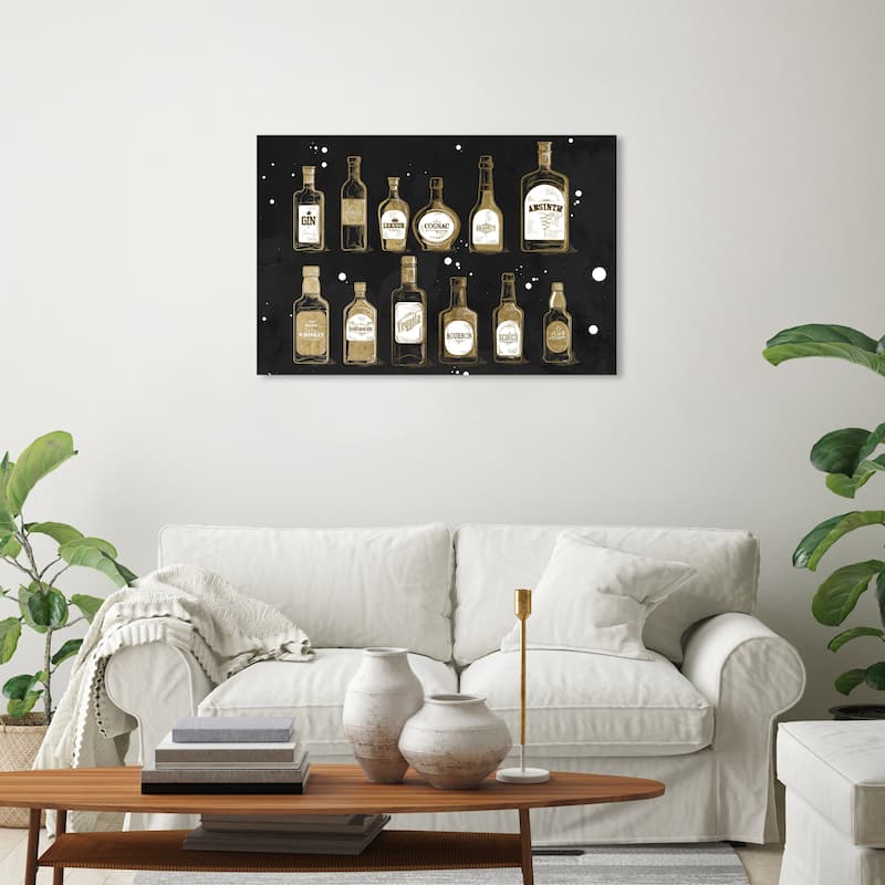 Wynwood Studio Canvas Drinks and Spirits Liquor Collection Black and Metallic Gold Glam Wall Art Canvas Print - 20 x 30