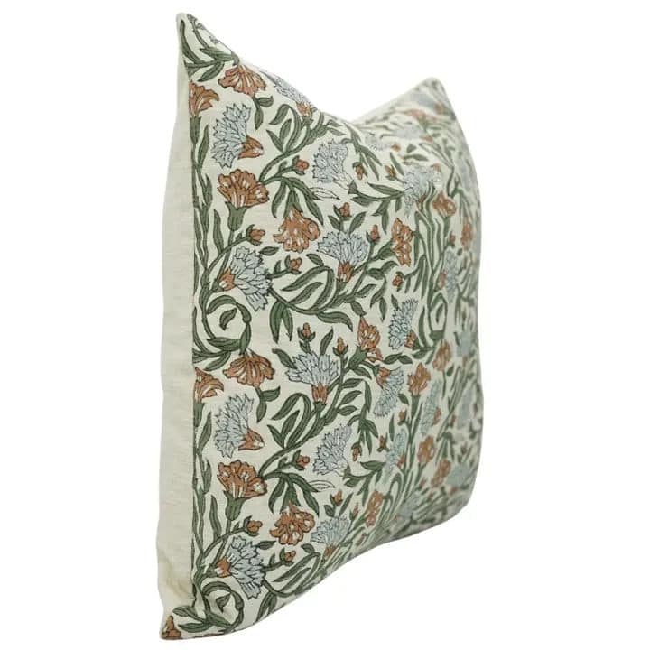 Block Print Linen Blend Pillow Cover - Thorny Stems