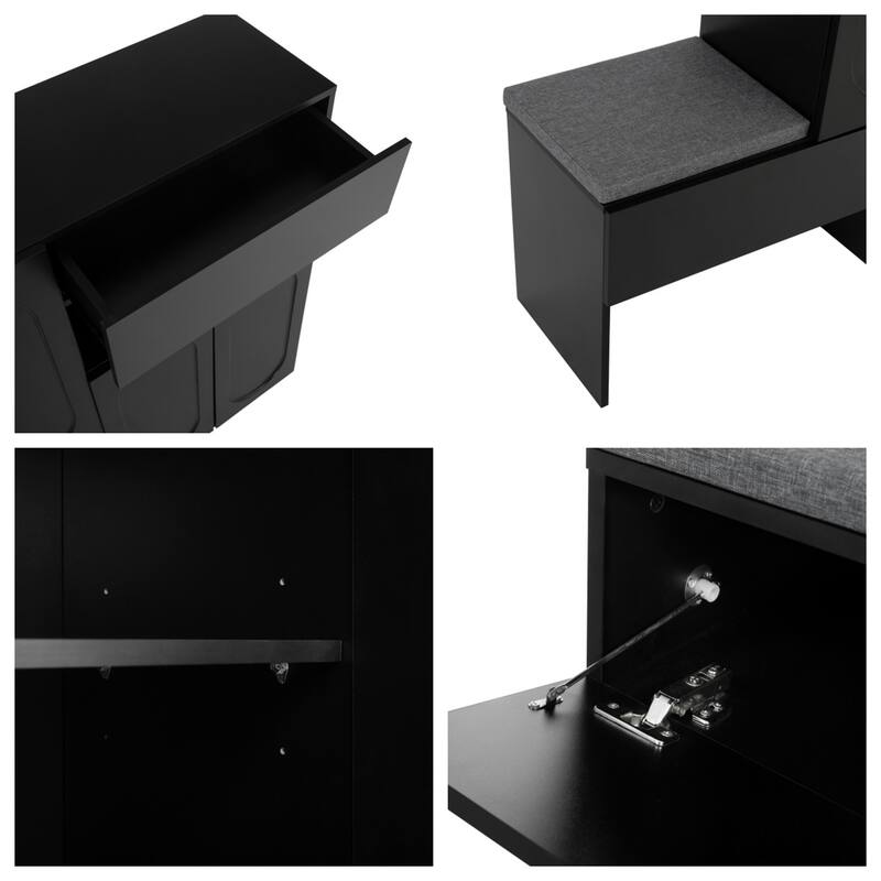 Wood Shoe Cabinets with Soft Cushion,Doors and Adjustable Shelves