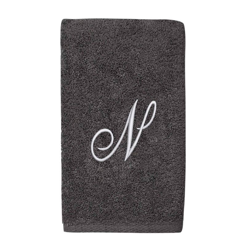 Avanti Granite with Silver Script Monogram Bath Towel Letter N - Hand Towel