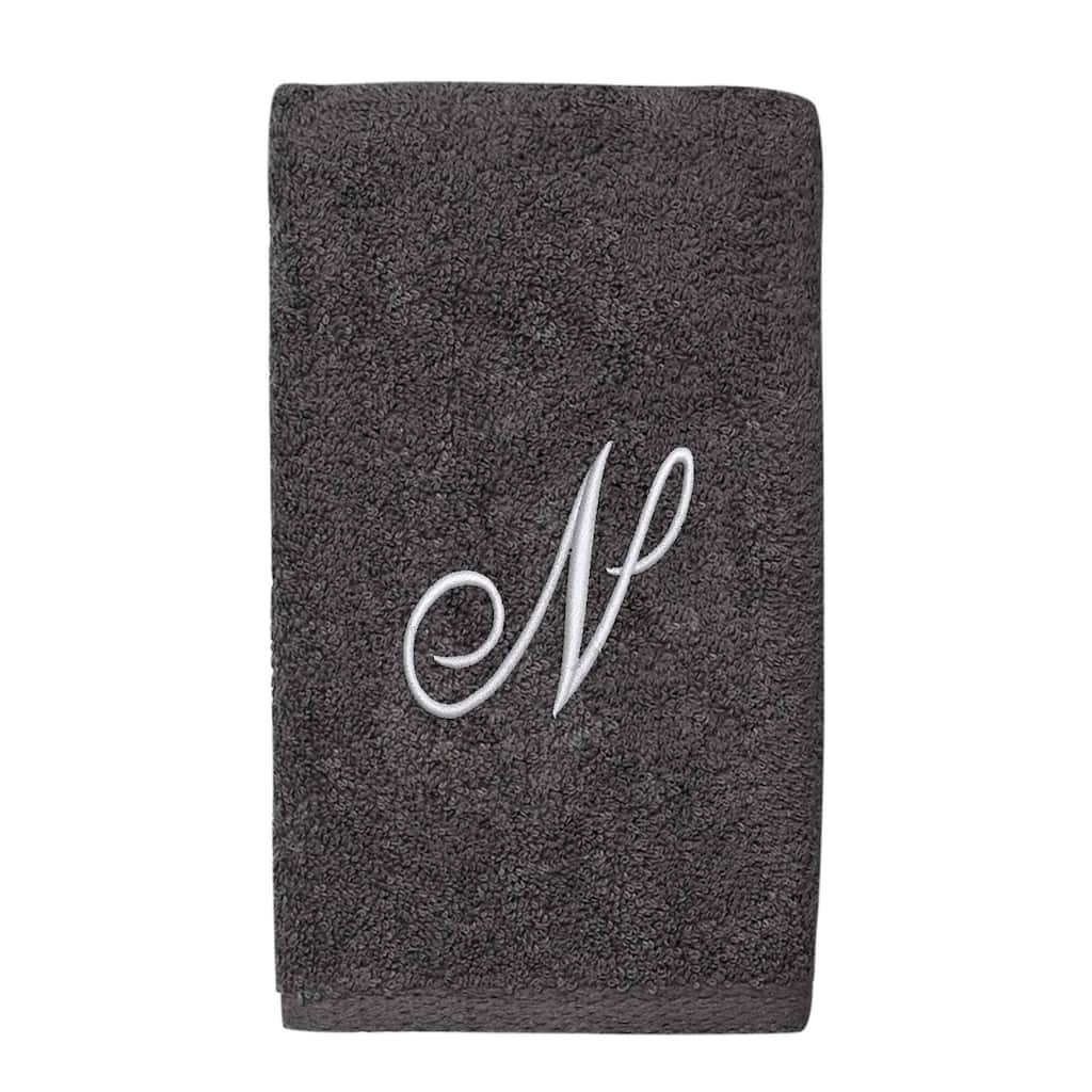 Avanti Granite with Silver Script Monogram Bath Towel Letter N - Hand Towel