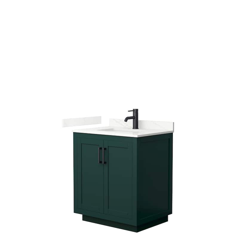 Miranda 30-inch Single Vanity, Quartz Top - Green, Black Trim, Giotto Quartz Top