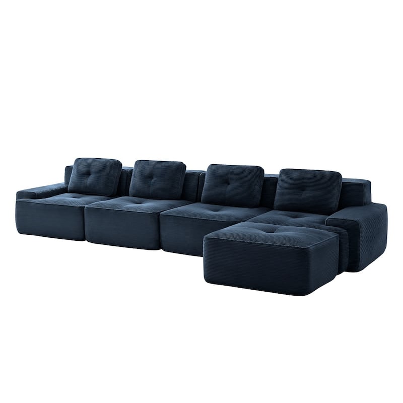 L-Shaped Premium Modular Corduroy Sectional Sofa with Movable Ottoman