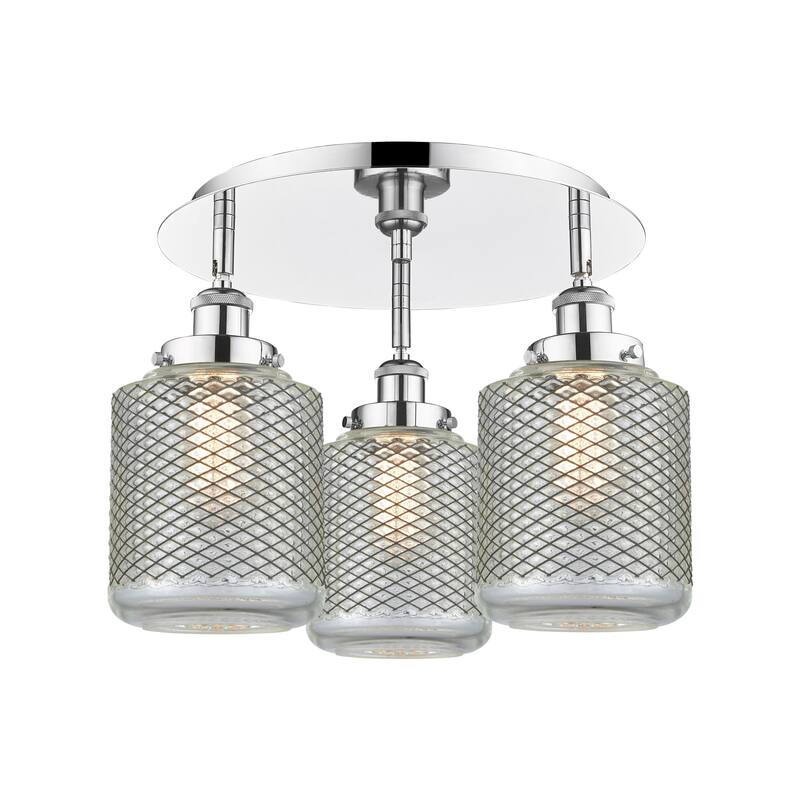 Innovations Lighting 916-3C-10-18 Edison Flush Edison 3 Light 18" Wide - Polished Chrome / Clear Wire Mesh