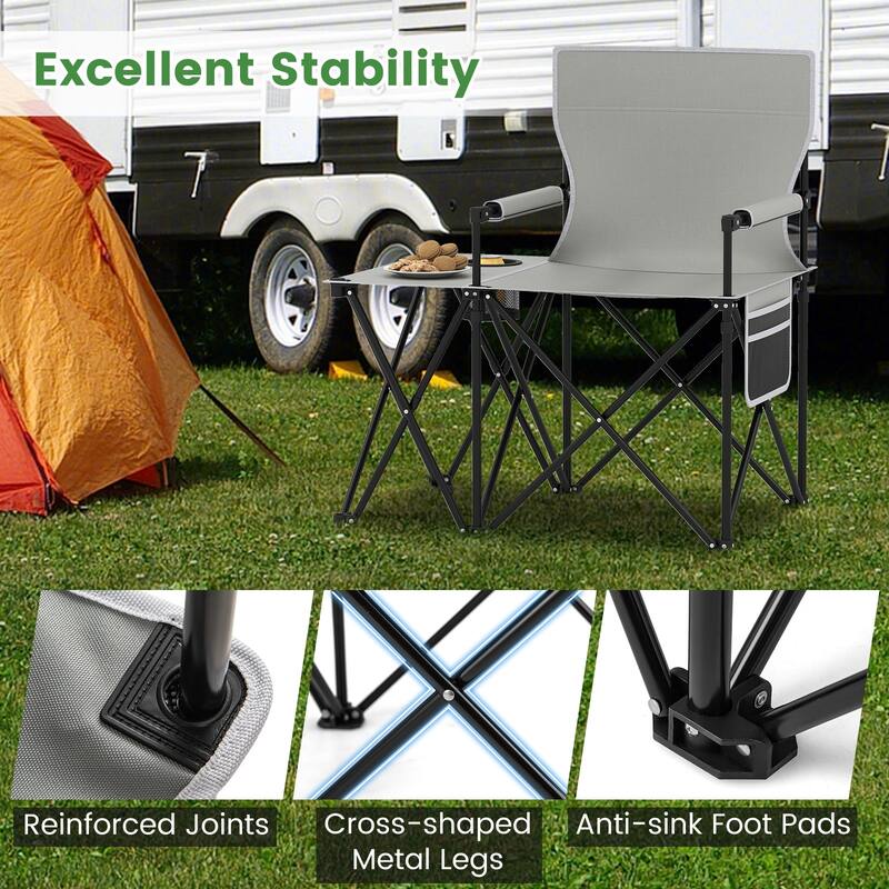 Gymax 2PCS Oversized Camping Chair w/Side Table 2 Storage Pockets Cup