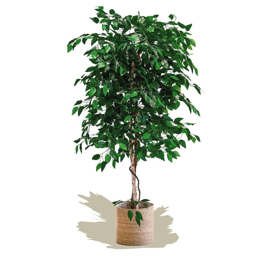 Artificial Ficus Tree 5FT Tall, Fake Tree with Natural Wood Trunk and Realistic Leaves,Faux Silk Plant Made