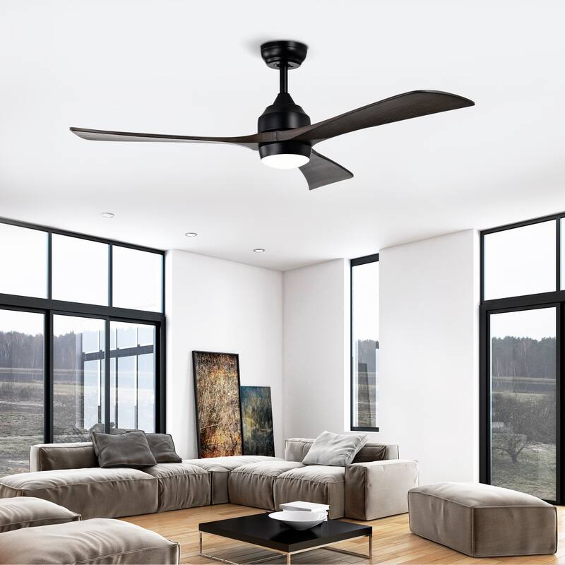 52" Solid Wood Blades Ceiling Fan with Lights Remote Control, Quiet DC Motor 3 Blade Ceiling Fans 6 Speed Levels