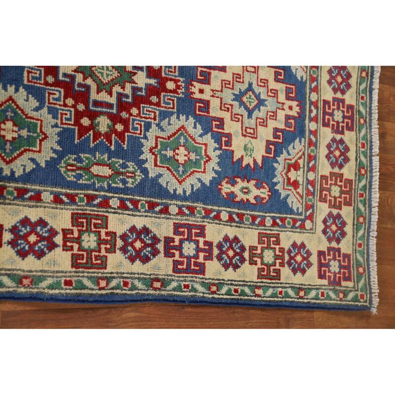 Kazak Runner Rug Hand-Knotted Traditional Blue Wool Carpet - 2'7" x 13'1"