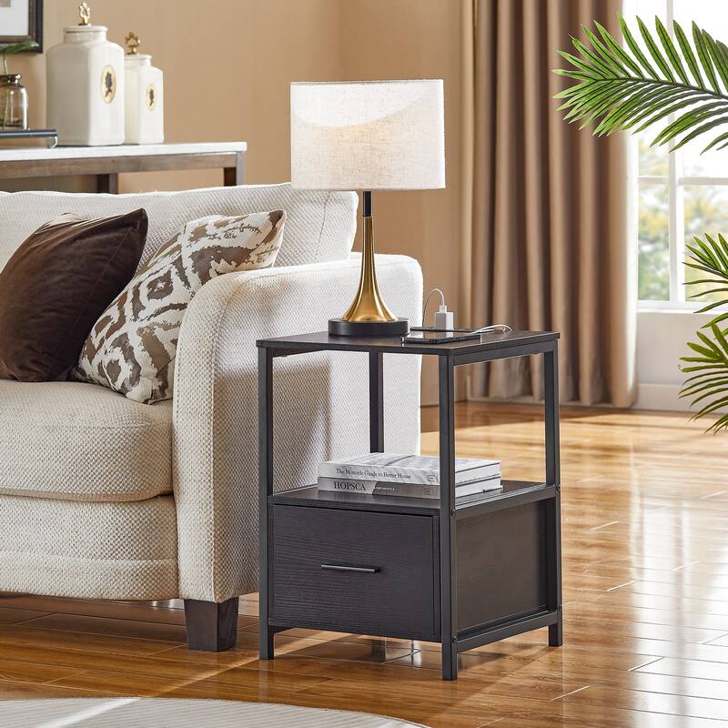 VECELO Mid Century Modern Nightstand with Charging Station USB Port