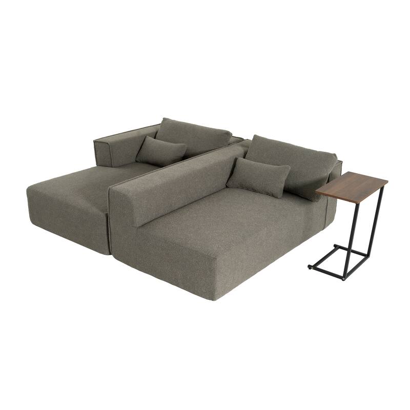 Modular Sectional Sofa with Side Table, Upholstered Cloud Sofa with L-Shaped Chaise Lounge, Full-Compressed Deep Seat Sofa