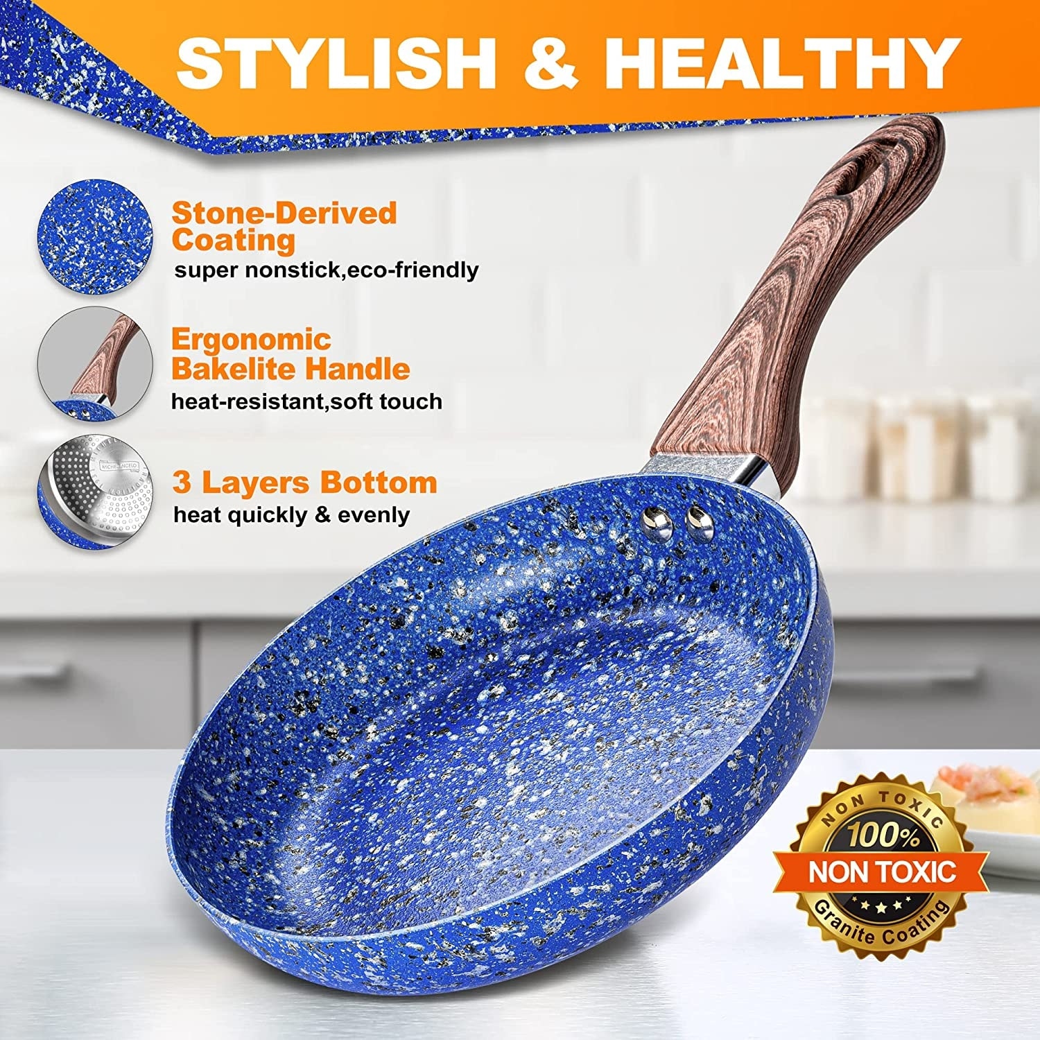 Michelangelo michelangelo frying pan set, 9.5 & 11 nonstick frying pans  with stone-derived coating, nonstick pans set, stone skillets no