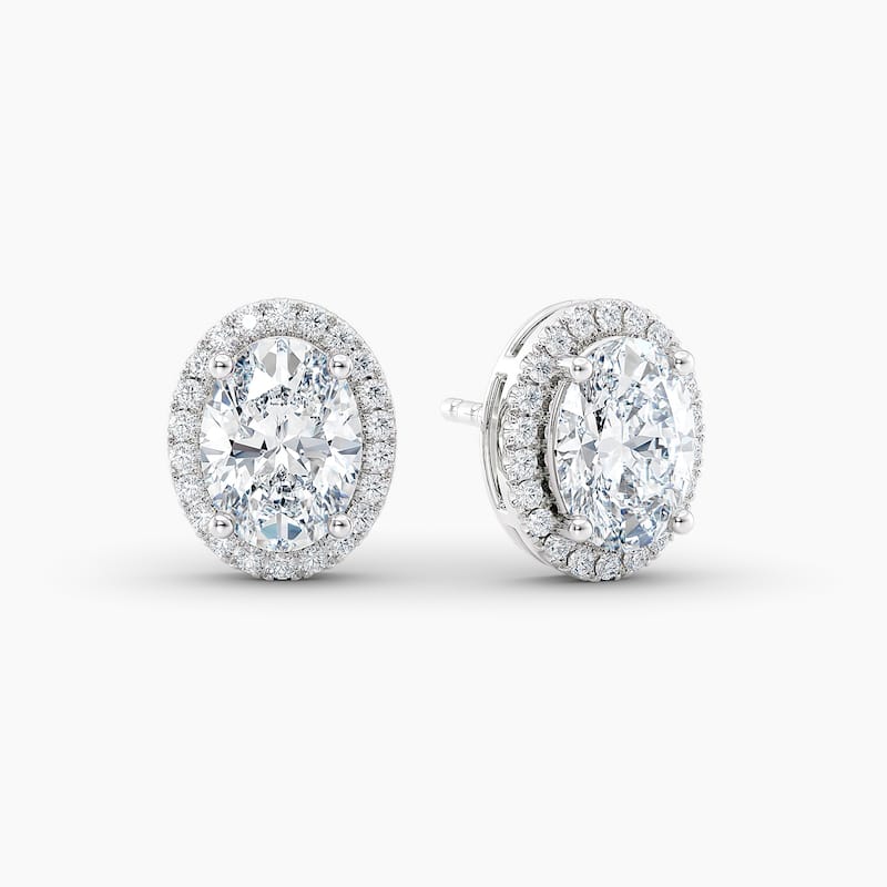 Auriya 14k Gold Lab Grown Halo Oval Diamond Stud Earrings 0.50 to 8.00 ct. tw. Push-Back (F-G VS) - White