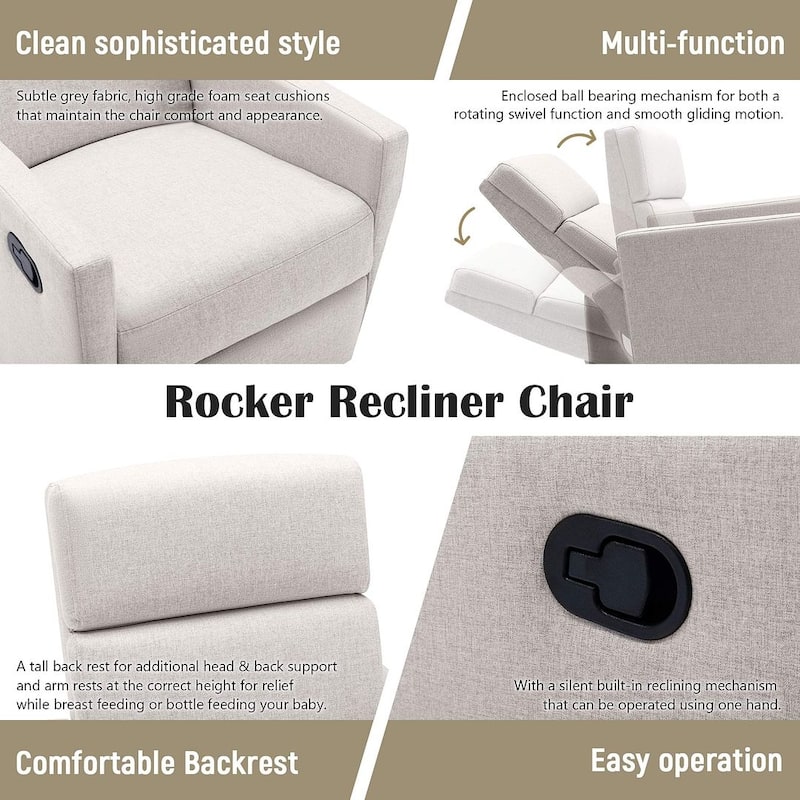 Modern 360° Swivel Sliding Linen Upholstered Recliner